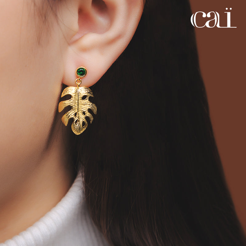 Sun Goddess Collection - Gold Plated 925 Silver Leaf Earring