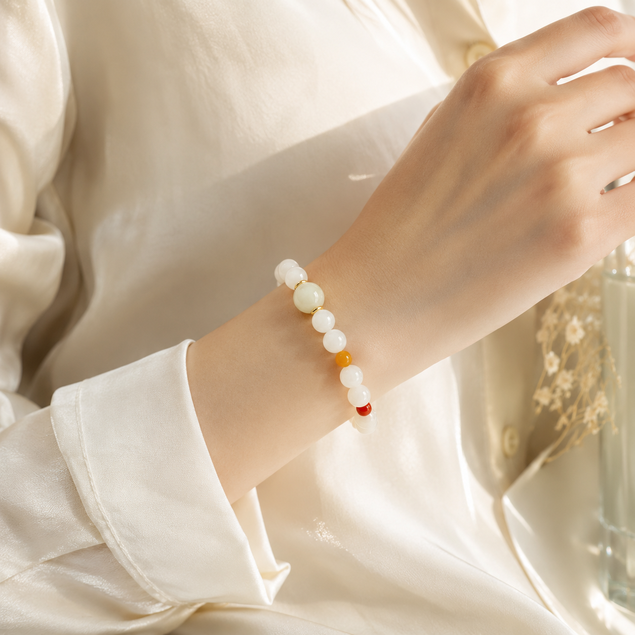 White Jade Crystal Bracelet | Natural Jade Beaded Jewelry for Women