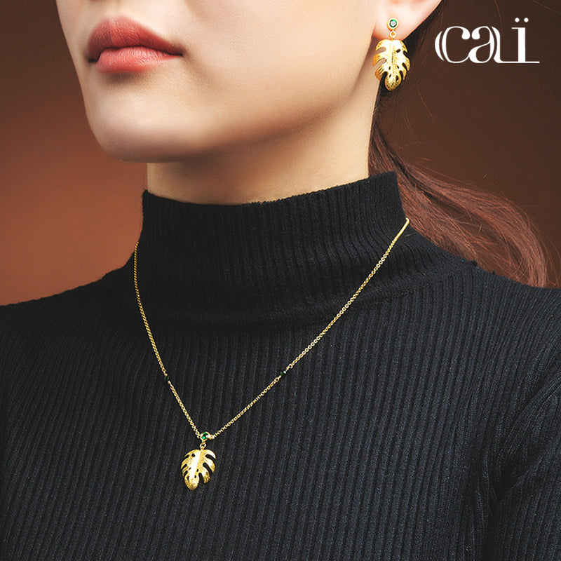 Monstera Leaf Gold-Plated Jewelry Earing