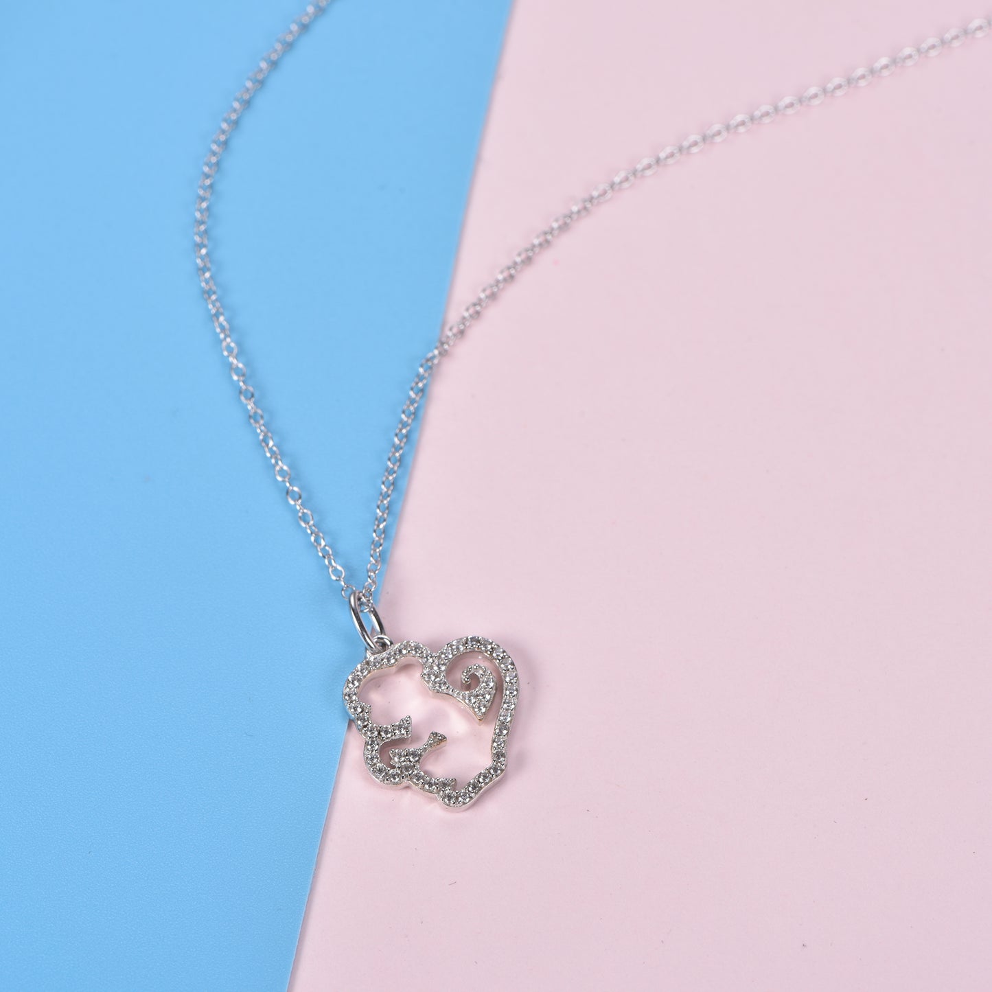 Monkey - White Golden Plated Silver Zodiac Animal Pendant.