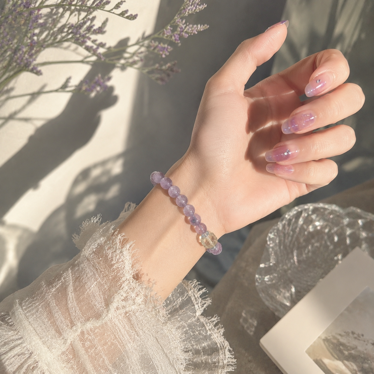 Natural Amethyst bracelet with Citrine accents