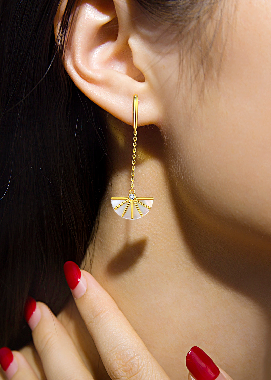 Sun Goddess Collection - Gold Plated 925 Silver Fan Drop Earring