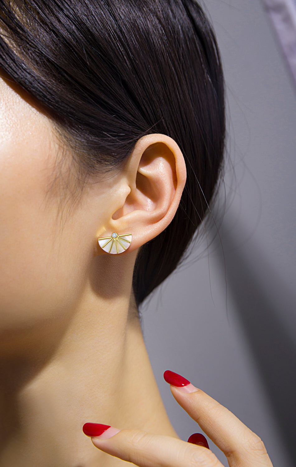 Sun Goddess Collection - Gold Plated 925 Silver Fan stud Earring