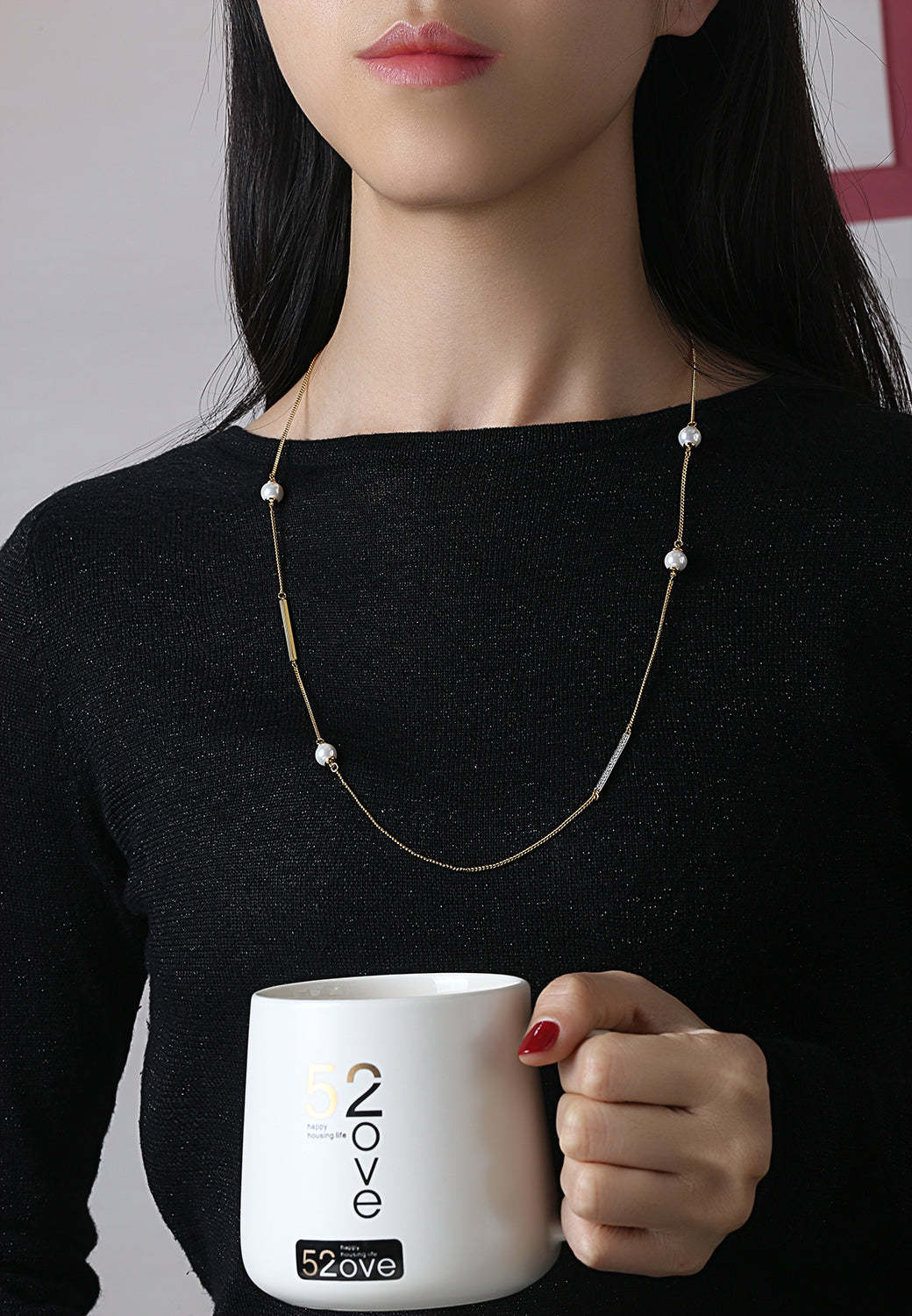 CAI Women Collection - Simple Line Pearl Necklace