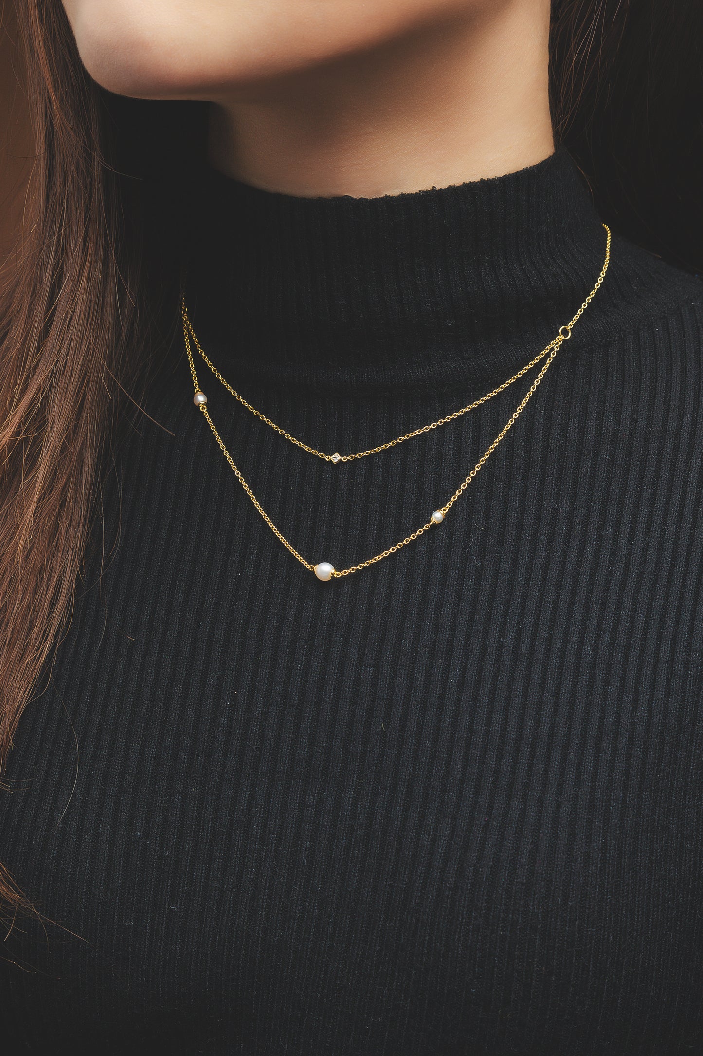 CAI Women Collection - Gold plated 925 Silver Double Line Pearl Necklace