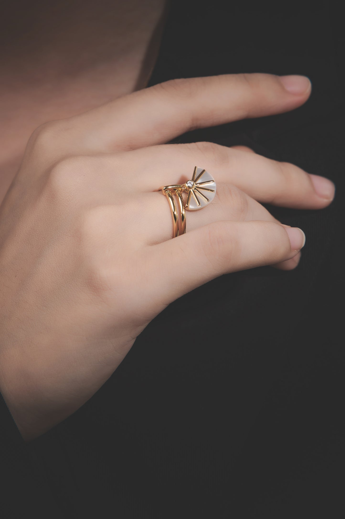 Sun Goddess Collection - Gold Plated 925 Silver  Fan Open Ring