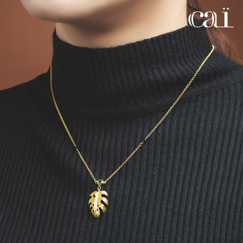 Sun Goddess Collection - Gold Plated 925 Silver  leaf Pendant Necklace