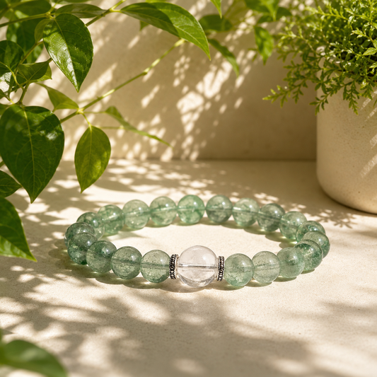 Natural Green Fluorite Bracelet with Clear Quartz