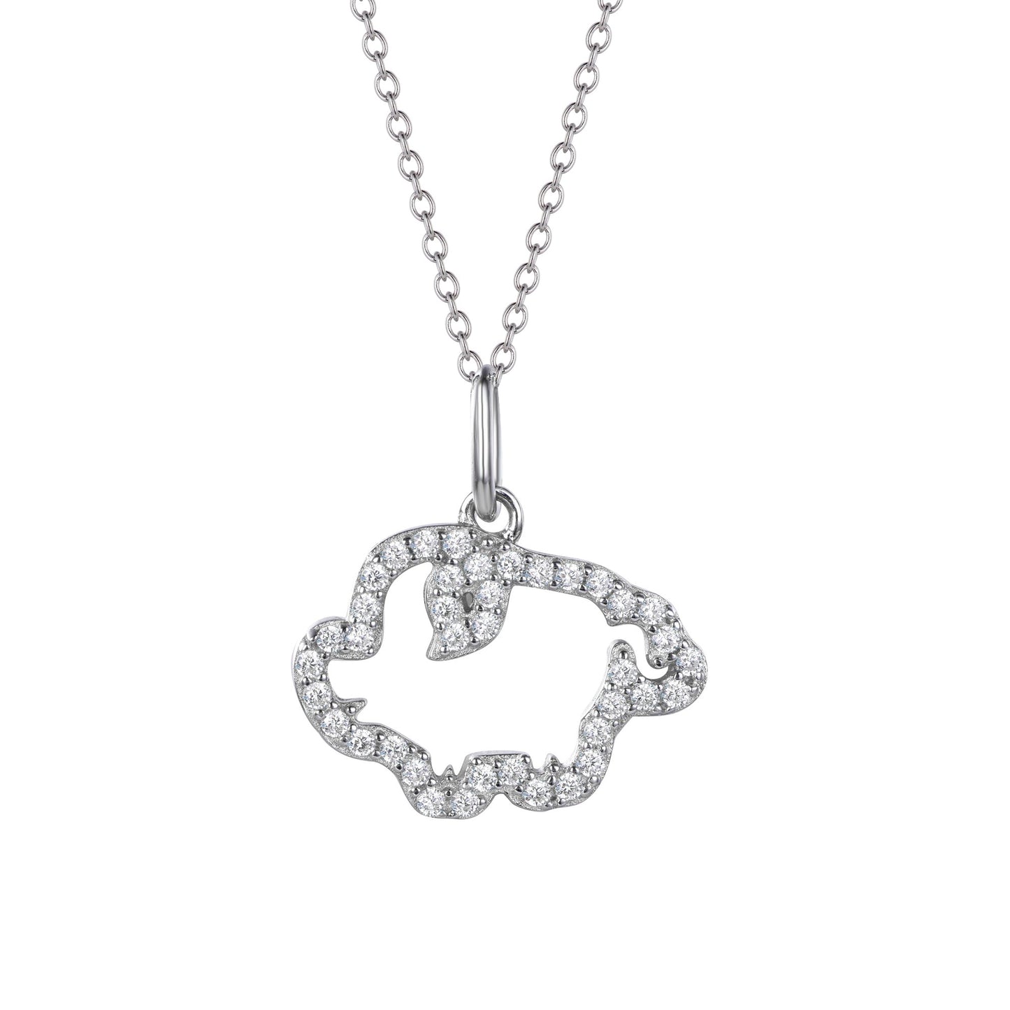 Pig - White Golden Plated Silver Zodiac Animal Pendant.