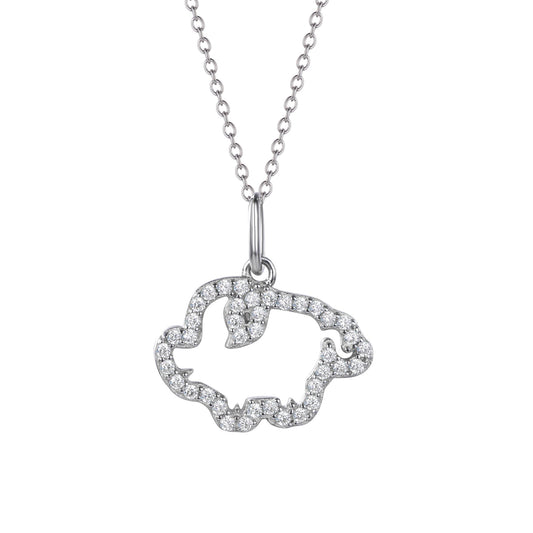 Pig - White Golden Plated Silver Zodiac Animal Pendant.