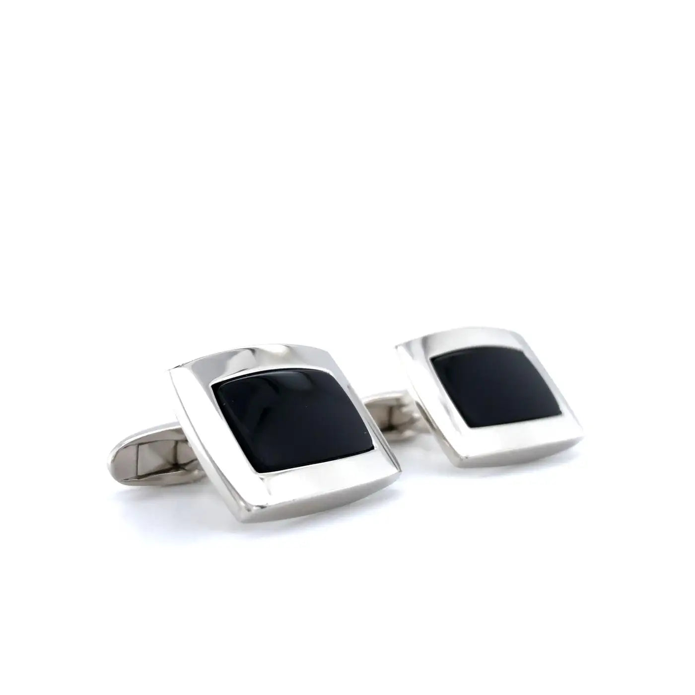 Rectangular 925 Sterling Silver Cufflinks with Black Onyx Rhodium Plated