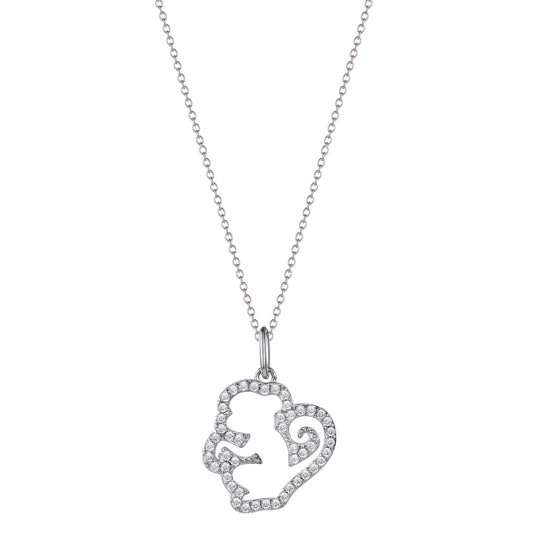 Monkey - White Golden Plated Silver Zodiac Animal Pendant.