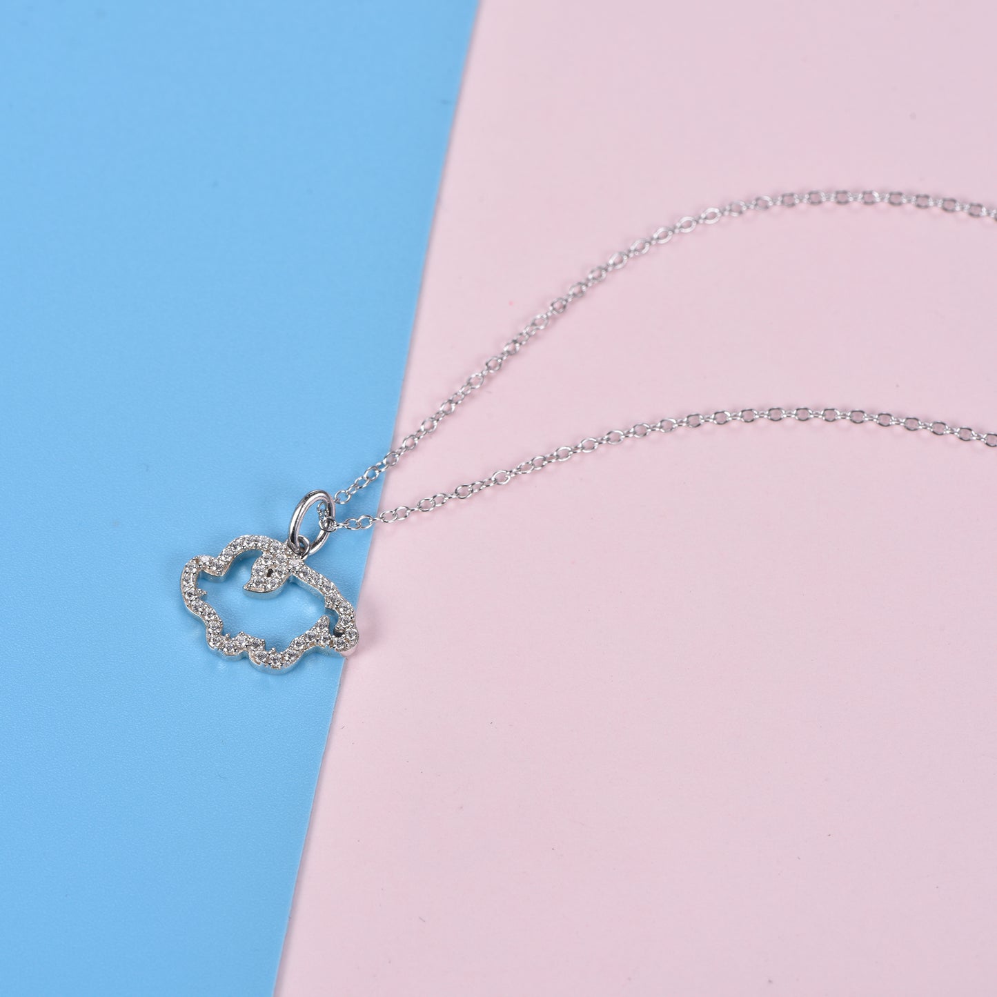 Pig - White Golden Plated Silver Zodiac Animal Pendant.