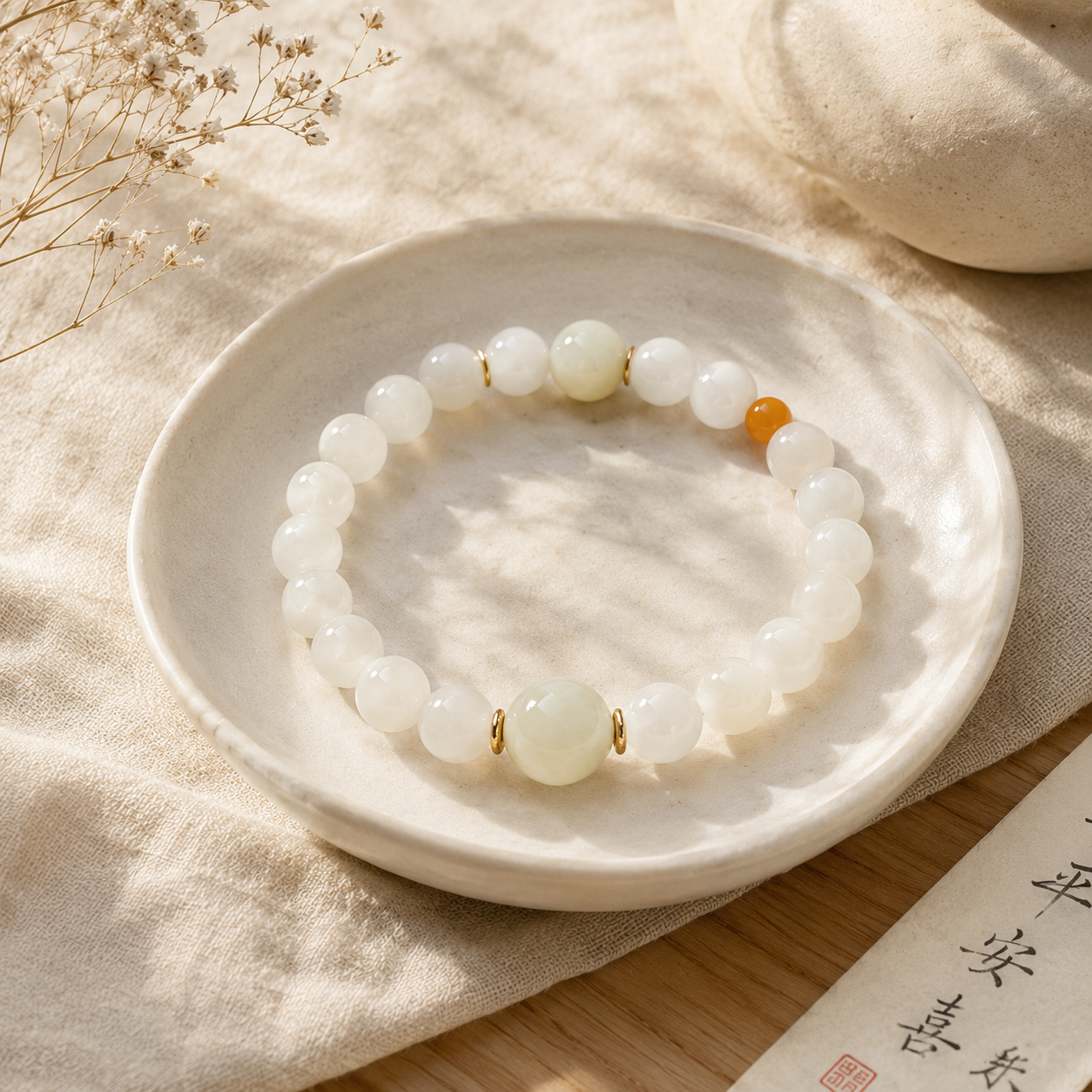 White Jade Crystal Bracelet | Natural Jade Beaded Jewelry for Women