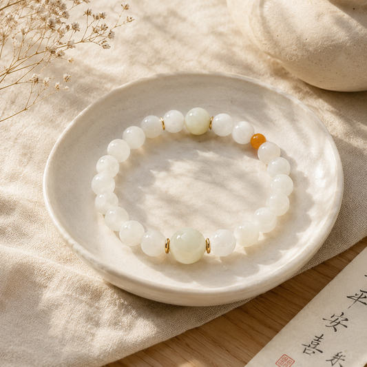 White Jade Crystal Bracelet | Natural Jade Beaded Jewelry for Women