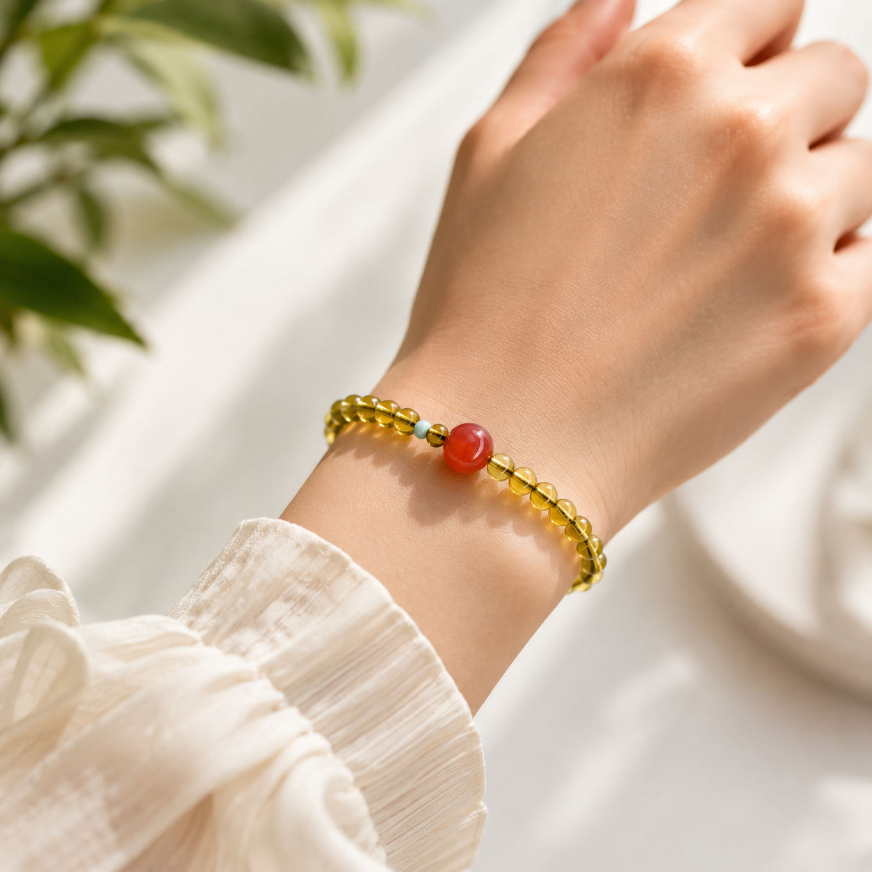 Natural Mexican Amber Bracelet – Golden Honey Amber Crystal Beaded Bracelet