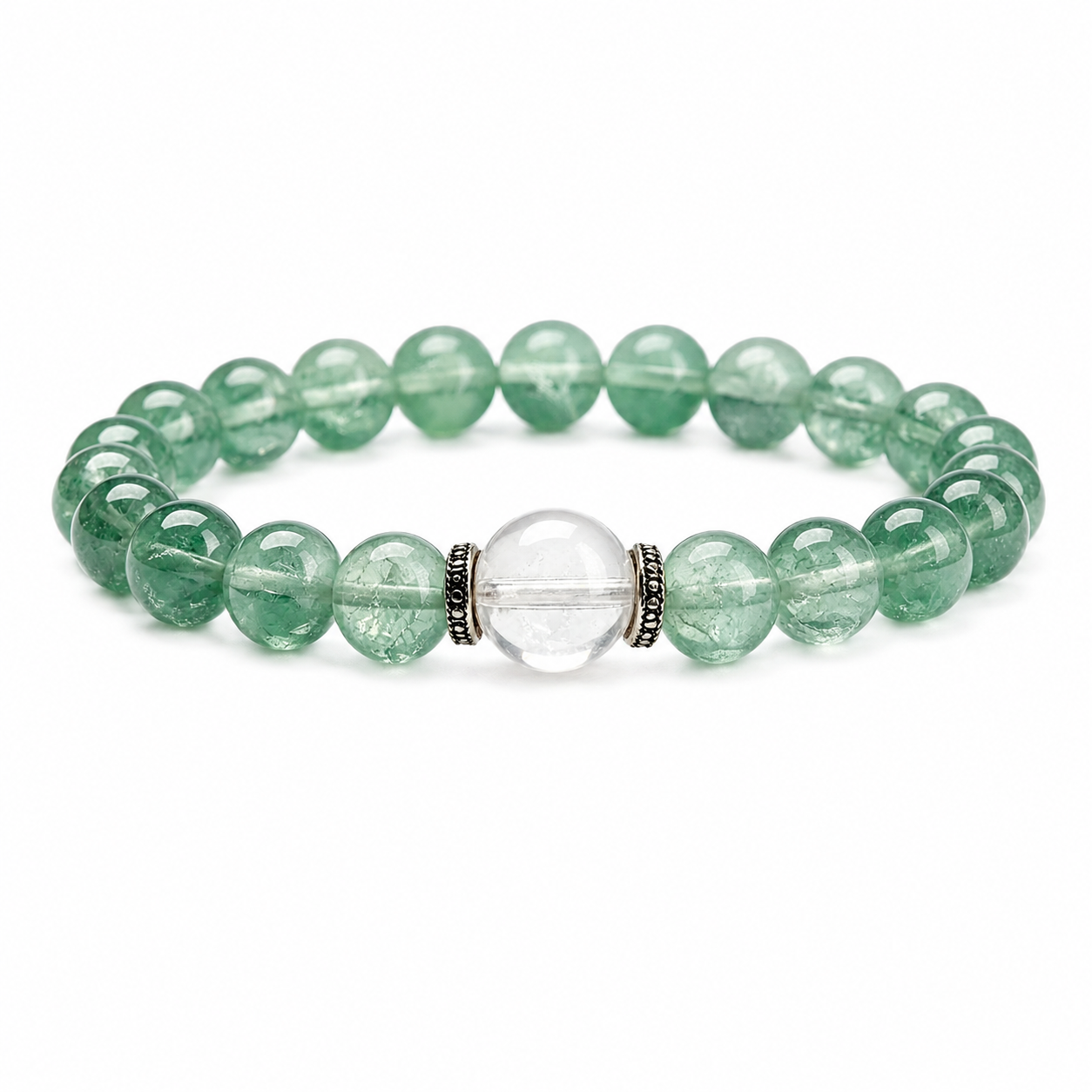 Natural Green Fluorite Bracelet with Clear Quartz