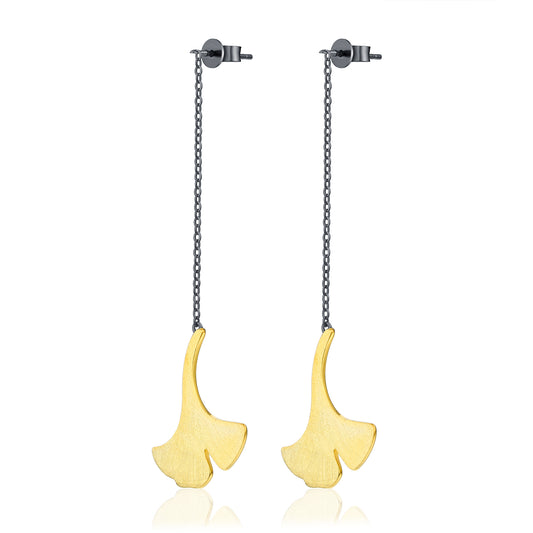 Black Golden Collection - Silver 925 Ginkgo Leaf Earring