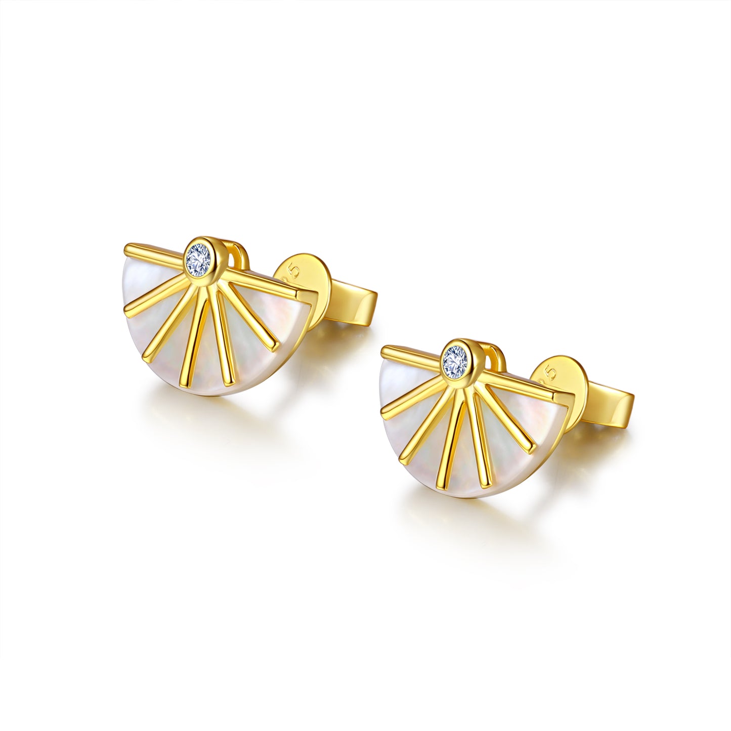 Sun Goddess Collection - Gold Plated 925 Silver  Fan stud Earring