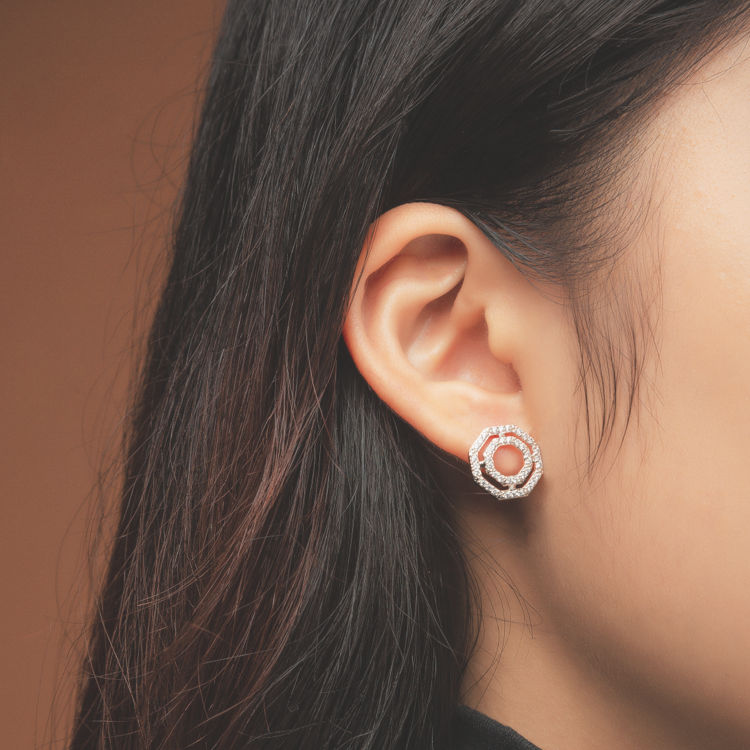 CAI Women Collection - Gold plated 925 Silver Hexagon Earring