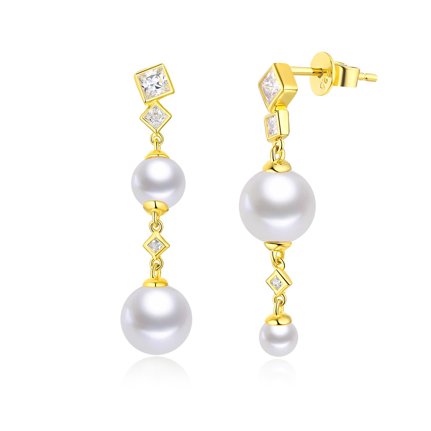 CAI Women Collection - Gold plated 925 Silver Asymmetric Pearl Drop Earring