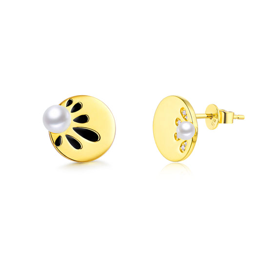 CAI Women Collection - Gold plated 925 Silver Sunflower Stud Earrings