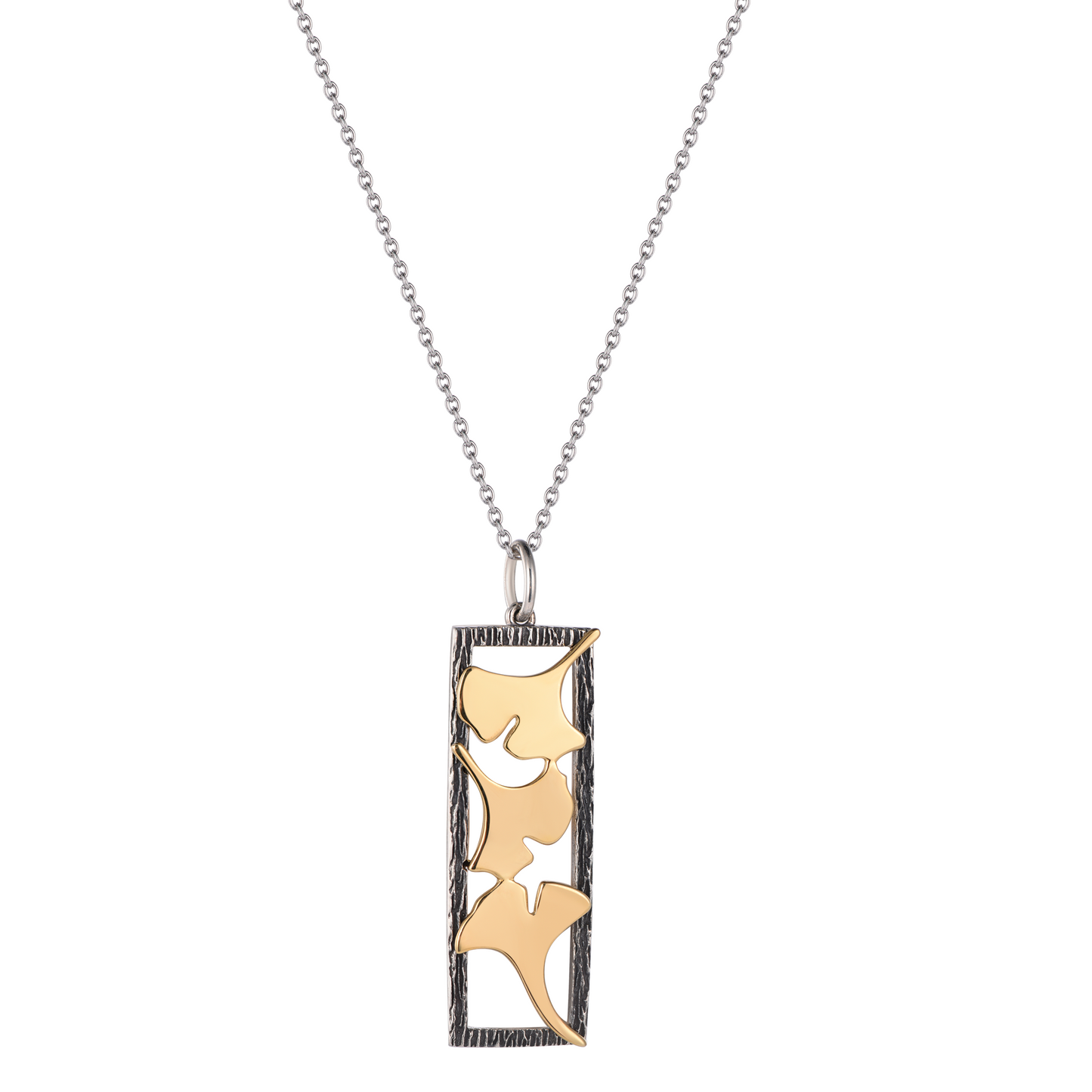 Black Golden Collection - Silver 925 Ginkgo Leaf Pendant Necklace