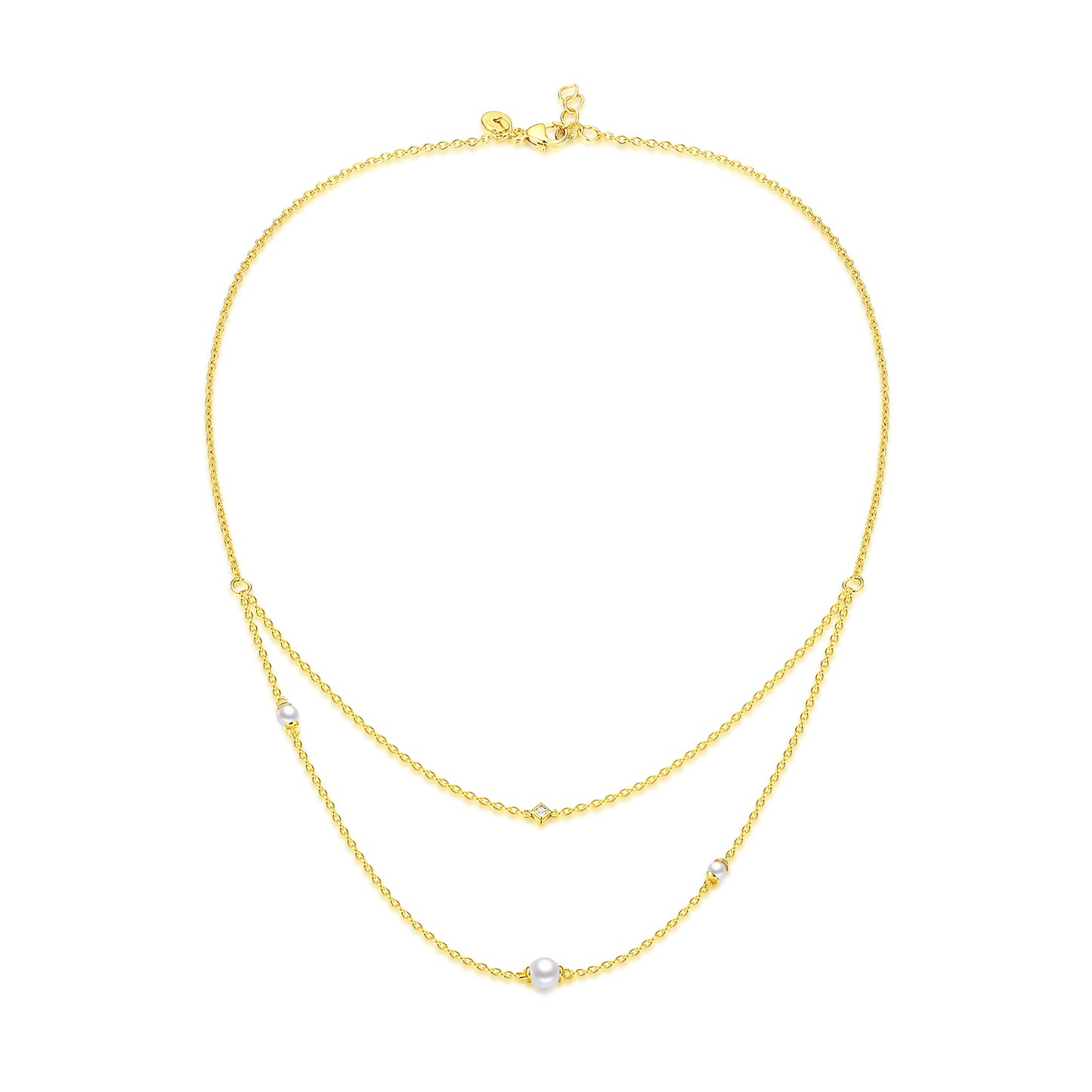 CAI Women Collection - Gold plated 925 Silver Double Line Pearl Necklace