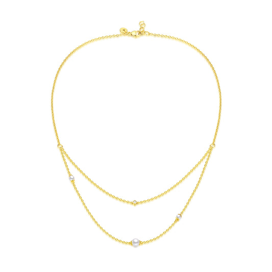 CAI Women Collection - Gold plated 925 Silver Double Line Pearl Necklace